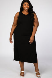 Black Ribbed Plus Midi Dress