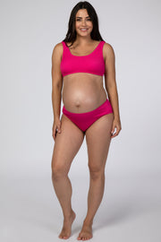 Hot Pink Ribbed Maternity Bikini Set