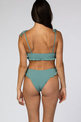 Sage Ribbed Ruffle Accent Bikini Set