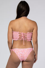 Pink Polka Dot Smocked Maternity Bikini Set