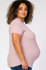 Lavender Ribbed Maternity Plus T Shirt