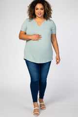 Mint Green Ribbed Maternity Plus T Shirt