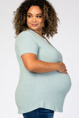 Mint Green Ribbed Maternity Plus T Shirt