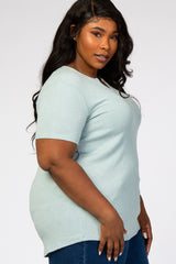 Mint Green Ribbed Plus T Shirt