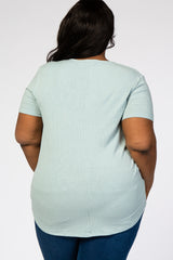 Mint Green Ribbed Plus T Shirt