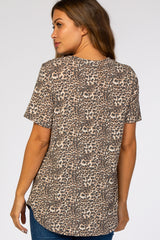 Taupe Animal Print Short Sleeve Maternity Top