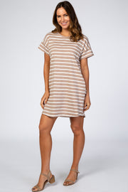 Mocha Striped Short Sleeve Dress