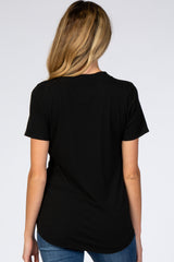 Black Ribbed V-Neck Maternity Top