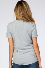 Heather Grey Ribbed V-Neck Maternity Top