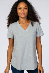 Heather Grey Ribbed V-Neck Maternity Top