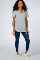 Heather Grey Ribbed V-Neck Top