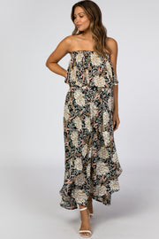 Black Floral Off Shoulder Maternity Maxi Dress