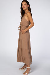 Taupe Button Up Tiered Maxi Dress