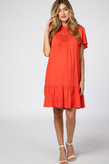 Orange Red Crochet Front Ruffle Hem Maternity Dress