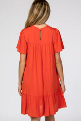 Orange Red Crochet Front Ruffle Hem Maternity Dress