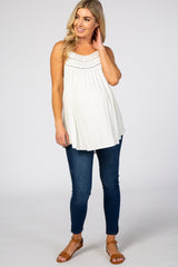 White Crochet Detail Sleeveless Maternity Top