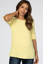 Yellow Waffle Knit Button Sleeve Maternity Top