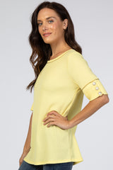 Yellow Waffle Knit Button Sleeve Top