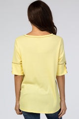 Yellow Waffle Knit Button Sleeve Top