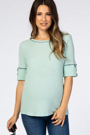 Mint Green Waffle Knit Button Sleeve Maternity Top