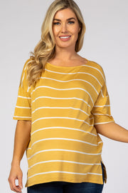 Yellow Striped Short Sleeve Maternity Top