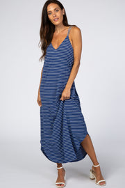 Navy Striped Cross Back Maxi Dress