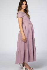 Lavender Tiered Maternity Midi Dress