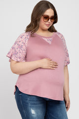 Mauve Floral Sleeve Plus Maternity Top