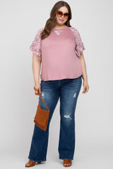 Mauve Floral Sleeve Plus Maternity Top