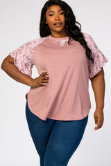 Mauve Floral Sleeve Plus Maternity Top