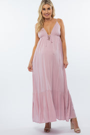 Light Pink Deep V-Neckline Maternity Maxi Dress