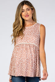 Mauve Speckled Crochet Trim Maternity Tank Top