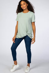 Mint Short Sleeve Knotted Hem Top