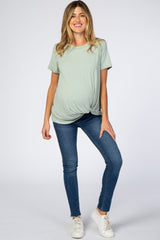 Mint Short Sleeve Knotted Hem Maternity Top