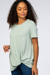 Mint Short Sleeve Knotted Hem Maternity Top