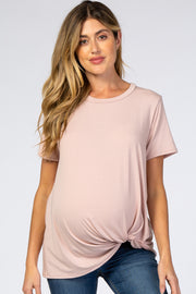 Mauve Short Sleeve Knotted Hem Maternity Top