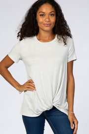 Heather Grey Short Sleeve Knotted Hem Top