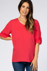 Coral Ruffle Sleeve Maternity Blouse