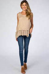 Taupe Dot Print Ruffle Hem Maternity Top