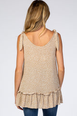 Taupe Dot Print Ruffle Hem Maternity Top