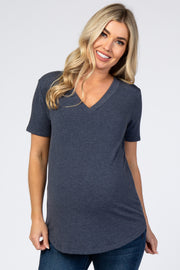 Navy V-Neck Short Sleeve Maternity Top