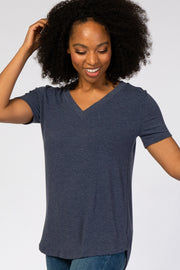 Navy V-Neck Short Sleeve Top