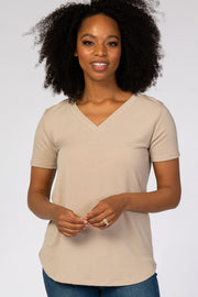 Taupe V-Neck Short Sleeve Top