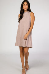 Mauve Striped Mock Neck Sleeveless Maternity Dress