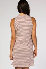 Mauve Striped Mock Neck Sleeveless Dress