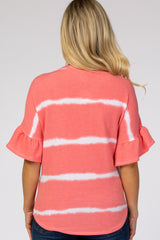 Coral Tie Dye Striped Ruffle Sleeve Maternity Top