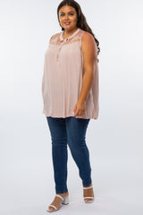 Pink Mesh Lace Inset Plus Top