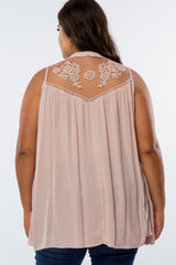 Pink Mesh Lace Inset Plus Top