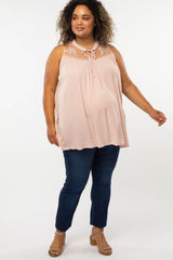 Pink Mesh Lace Inset Maternity Plus Top