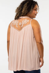 Pink Mesh Lace Inset Maternity Plus Top